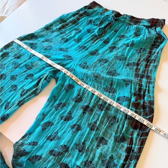 Earthbound bohemian wide leg pants, highwaisted elastic waist, turquoise blue, S - Picture 6 of 13